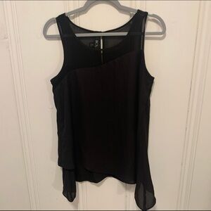 ⭐️ BCX Black Ruffle Layer Hem Chiffon Sleeveless Top Size Medium EUC